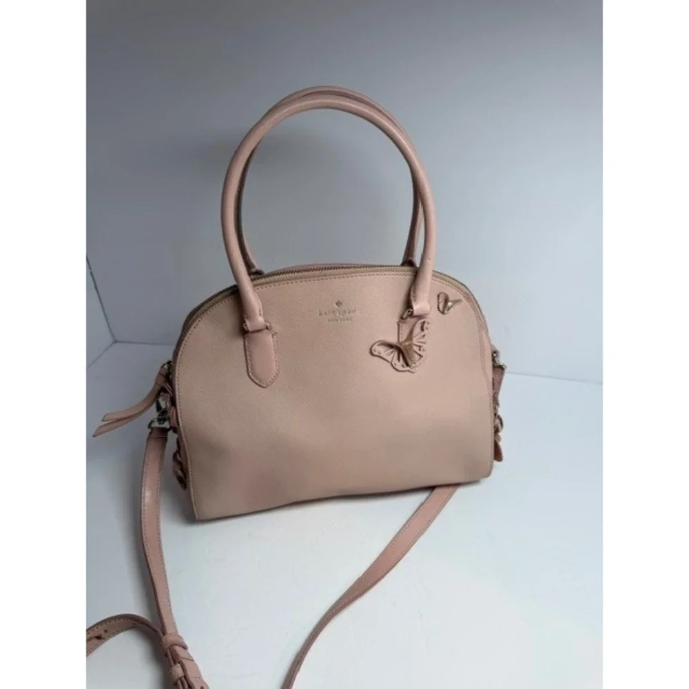 Kate Spade Pink Saffiano Leather Butterfly Floral Satchel Crossbody Bag